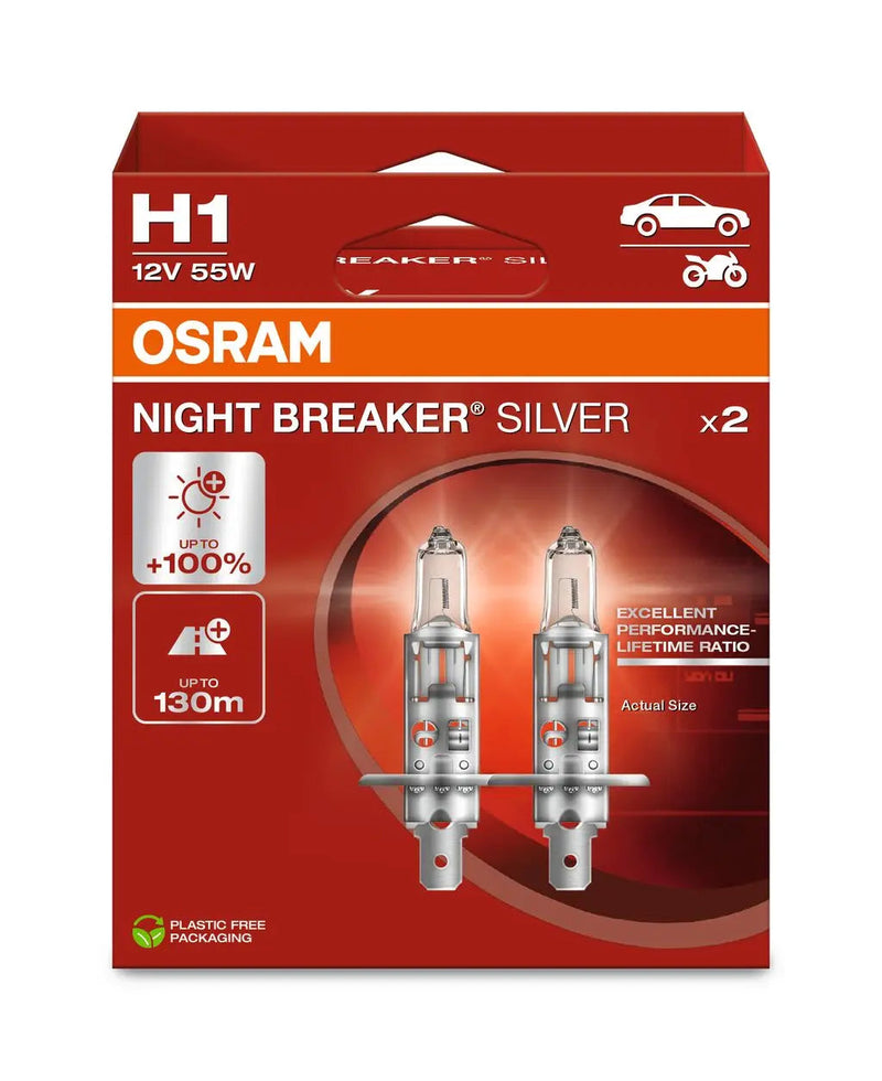 H1 12V 55W P14.5s NIGHT BREAKER® SILVER +100% Doppelpack OSRAM-0