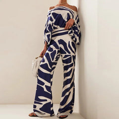 Women’s Off-Shoulder Batwing Sleeve & Wide Leg Two-Piece Set