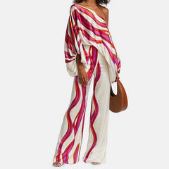 Women’s Off-Shoulder Batwing Sleeve & Wide Leg Two-Piece Set