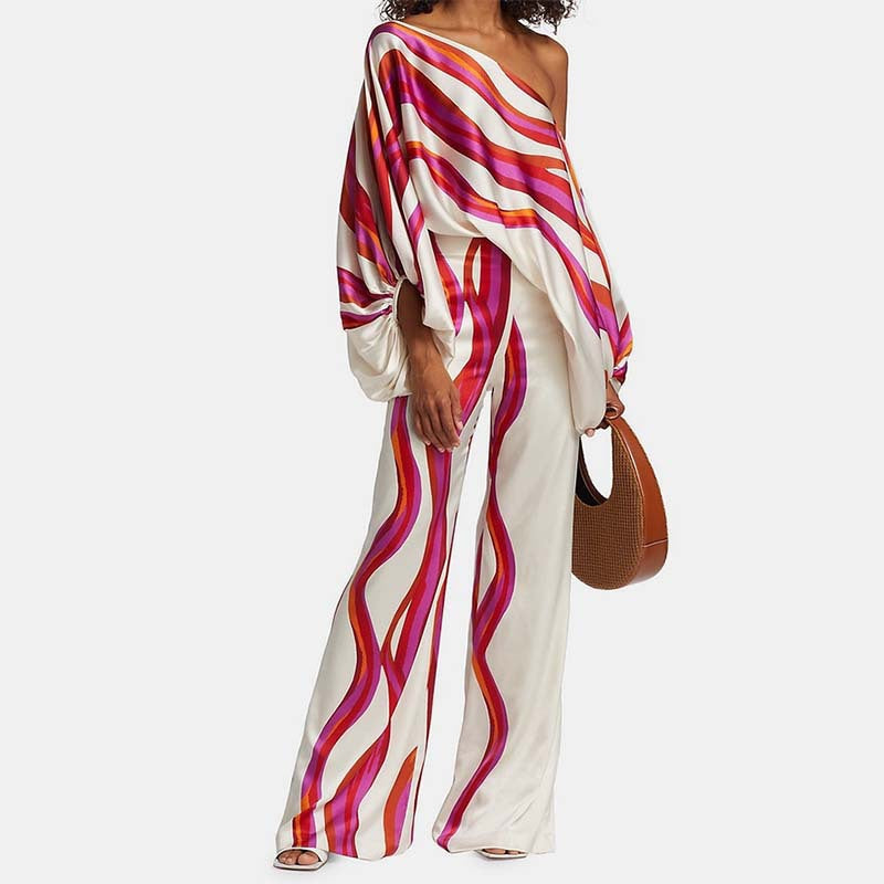 Women’s Off-Shoulder Batwing Sleeve & Wide Leg Two-Piece Set