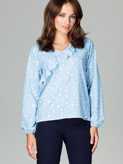 Damen Bluse Lenitif Gemustert Langarm Volant Rüschen Elegant Locker Stretch Blusenshirt