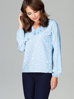 Damen Bluse Lenitif Gemustert Langarm Volant Rüschen Elegant Locker Stretch Blusenshirt