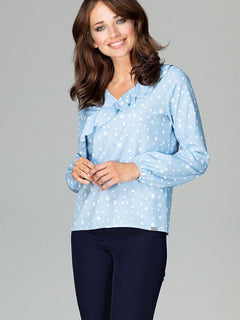Damen Bluse Lenitif Gemustert Langarm Volant Rüschen Elegant Locker Stretch Blusenshirt