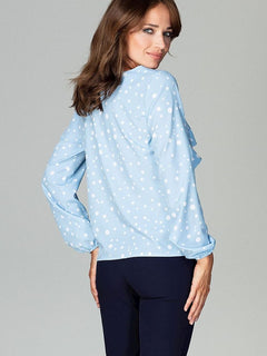 Damen Bluse Lenitif Gemustert Langarm Volant Rüschen Elegant Locker Stretch Blusenshirt