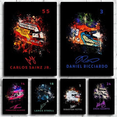 Poster Formel 1 Helm Aquarell Rennfahrer Name Unterschrift Rennnummer · Deko Print ohne Rahmen-0